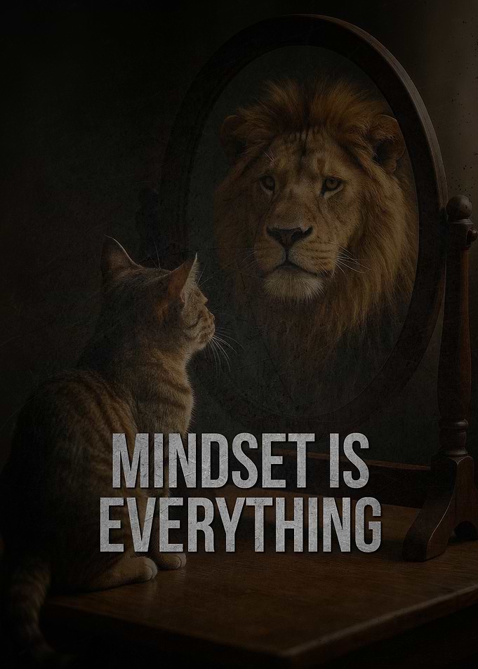 Cat sees lion in mirror