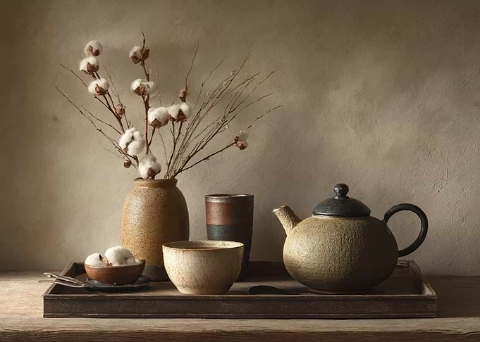 Still Life with Cotton and Tea Set