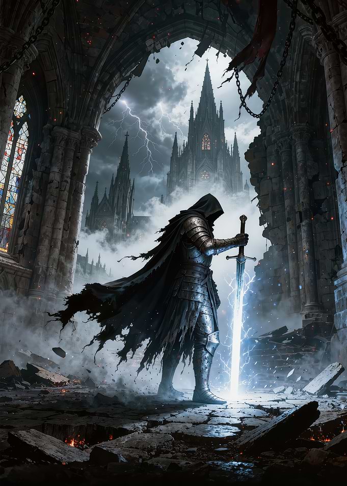 Dark Knight with Glowing Sword