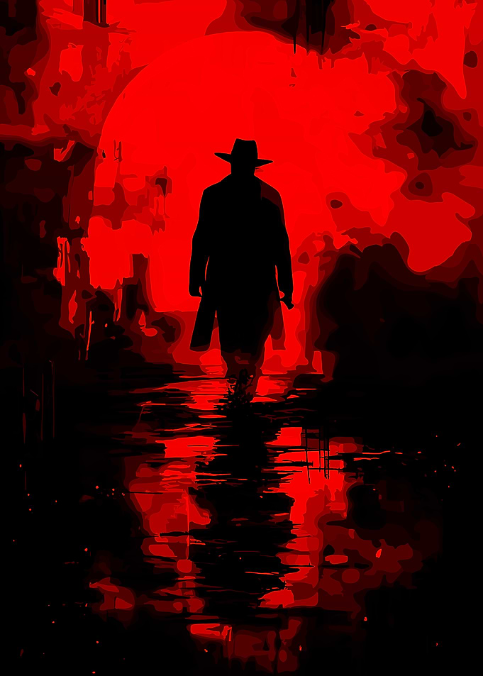 Man in Hat Walking in Red Light
