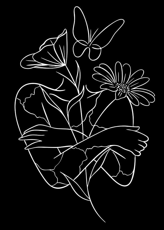 Abstract floral human form with butterflies