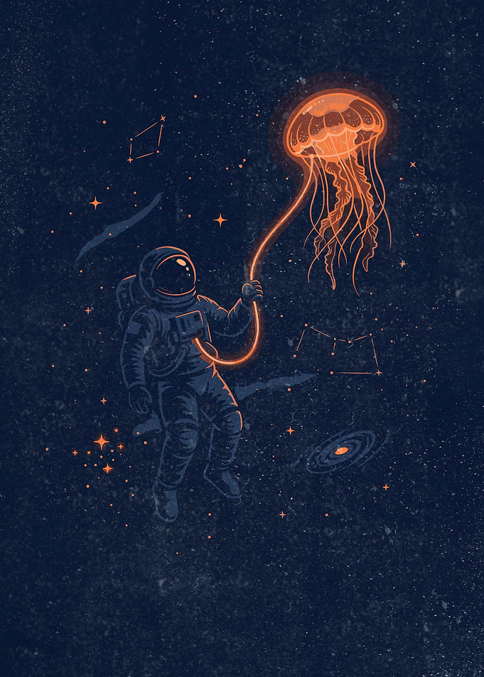 Astronaut with Jellyfish in Space