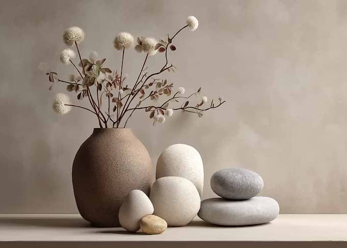Vase with Flowers and Stones