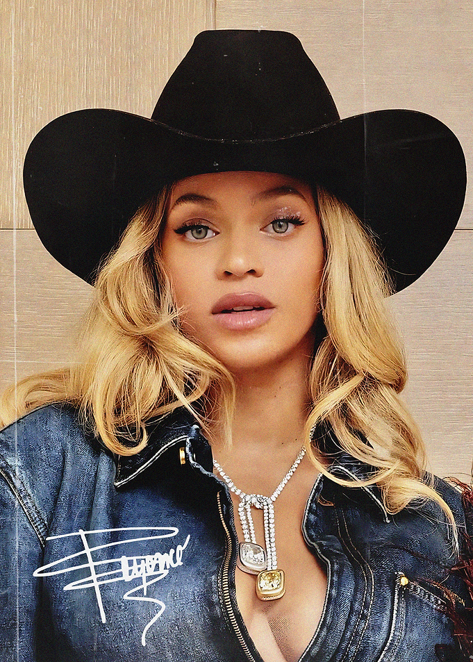 Beyoncé in Cowboy Hat and Denim Jacket