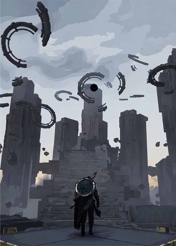 Warrior Ascends Ancient Steps Crimson Desert