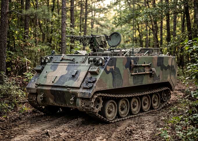 Military Armored Vehicle in Forest