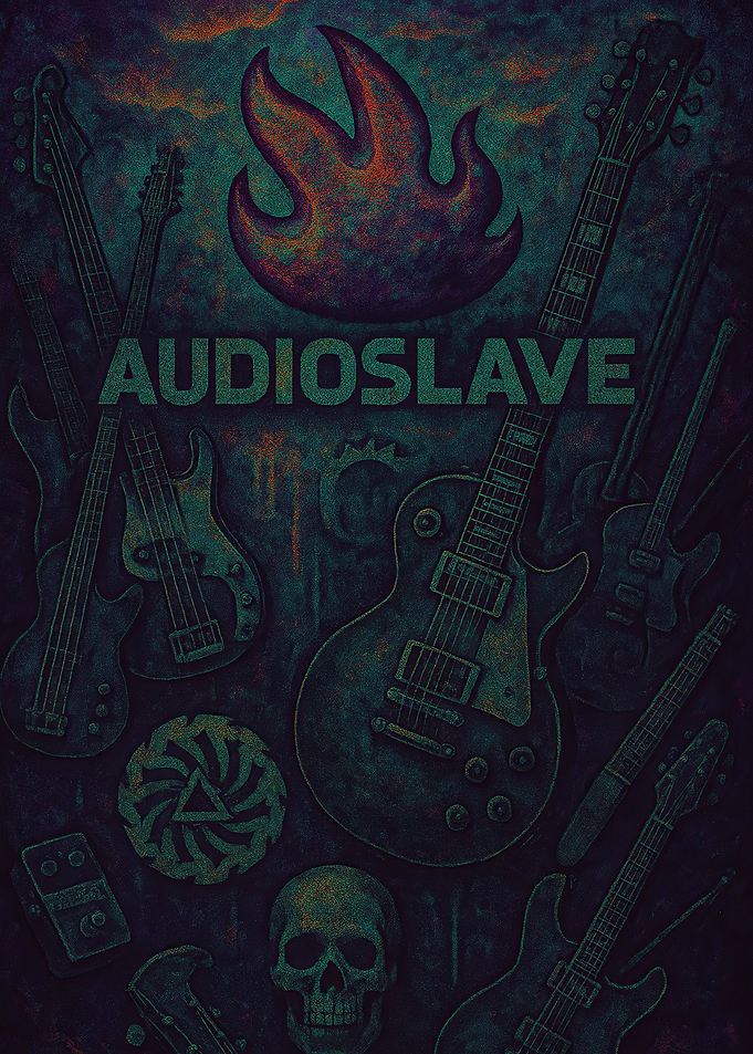 Audioslave Band Poster with Guitars and Skull
