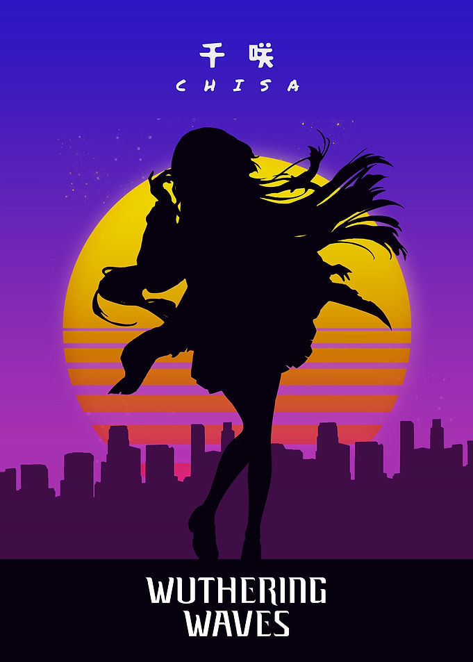Wuthering Waves Chisa Silhouette with Retro Sunset