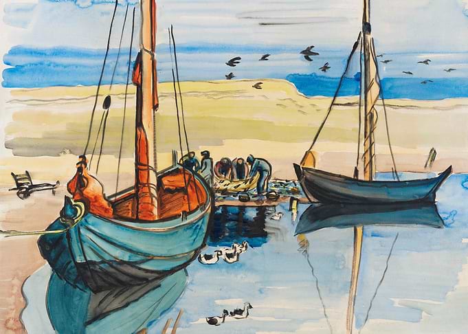 Boats and Fishermen by the Water