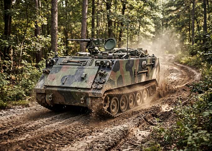 Armored Vehicle on a Forest Road