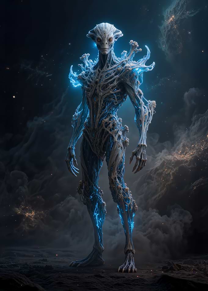 Ethereal Alien in Cosmic Nebula