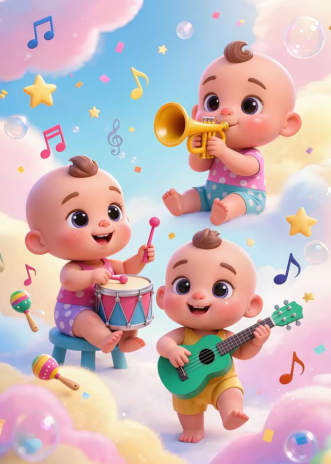 Babies Playing Music in the Clouds