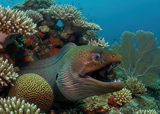 Moray Eel in Coral Reef