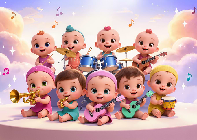Cute Babies Playing Musical Instruments