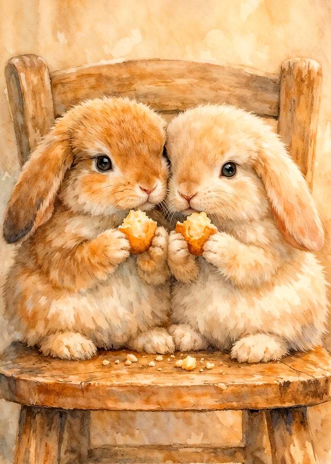 Two Cute Bunnies Eating