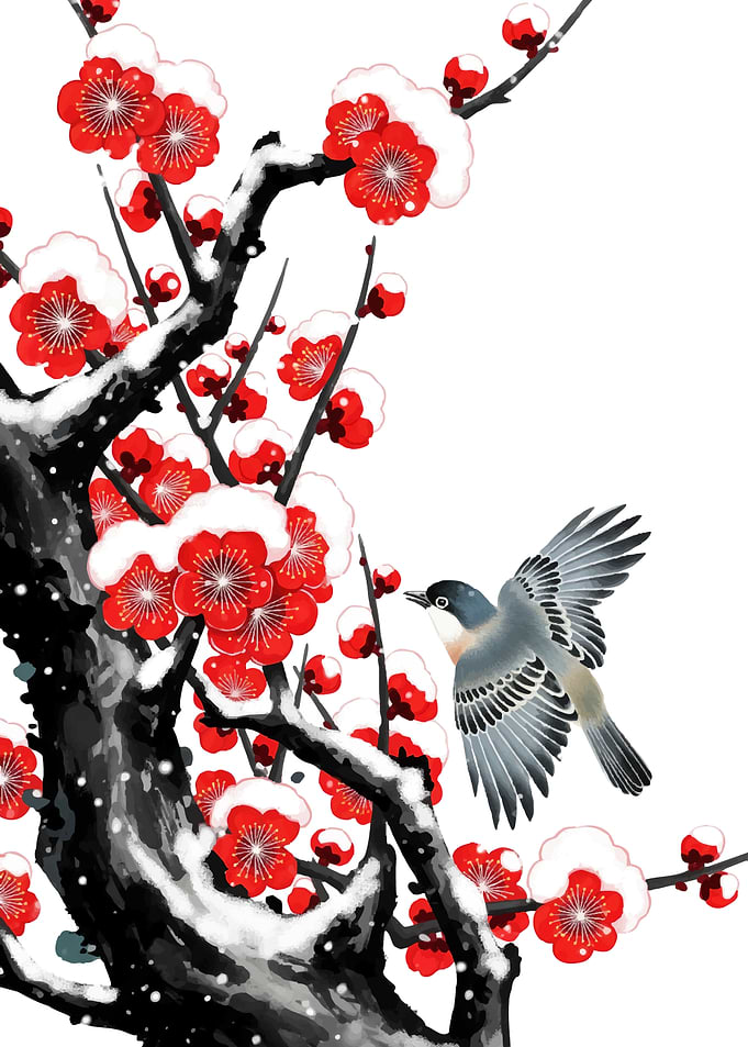 Bird on Snowy Plum Blossoms