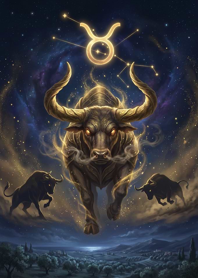Taurus Zodiac Bull in Cosmic Landscape