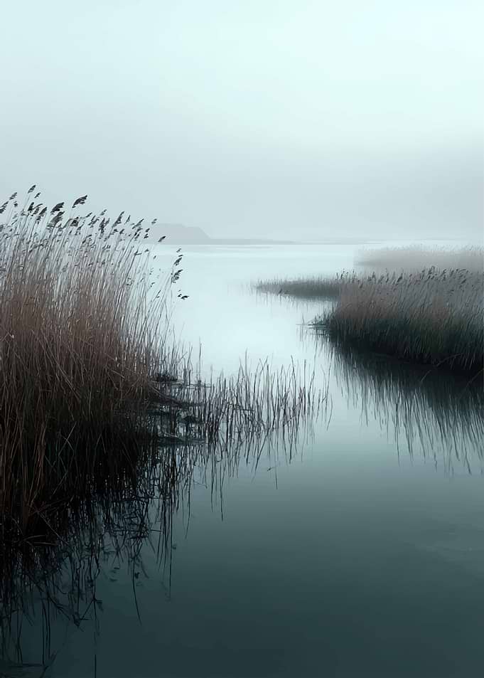 Misty Lake with Reeds
