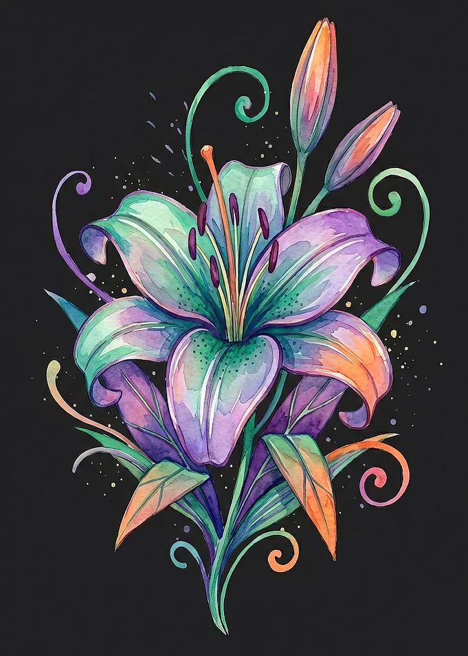 Vibrant Watercolor Lily Illustration