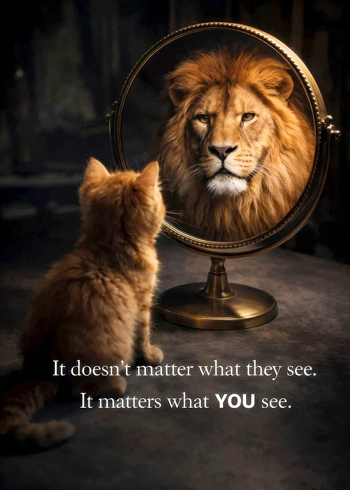 Kitten Sees Lion in Mirror