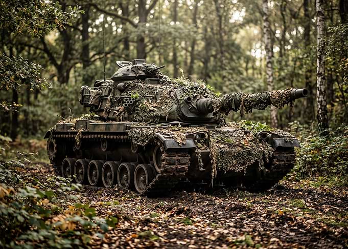 Camouflaged Tank in Forest
