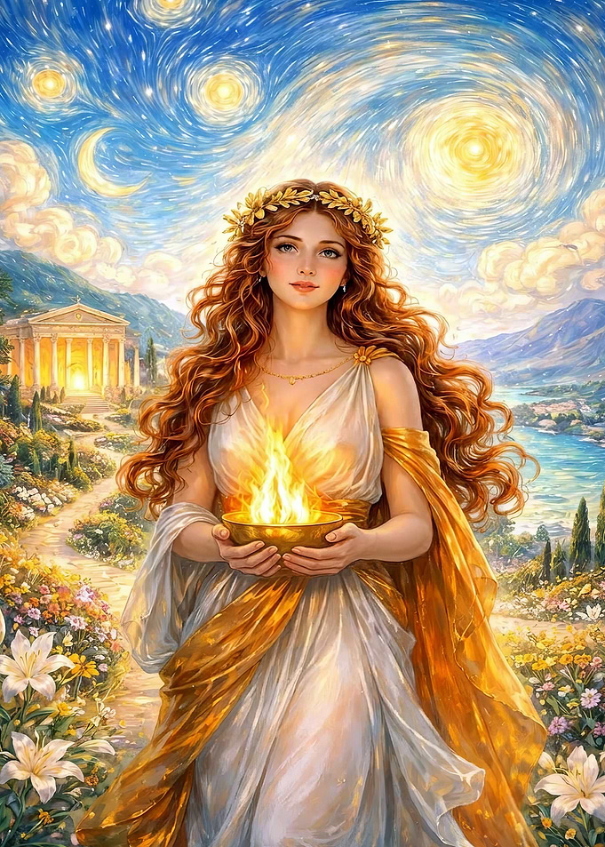 Goddess Hestia Holding Sacred Flame