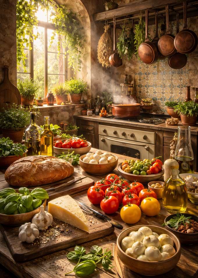 Rustic Italian Kitchen with Fresh Ingredients