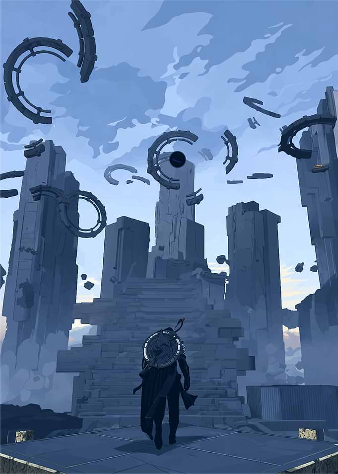 Warrior Ascends Ancient Steps