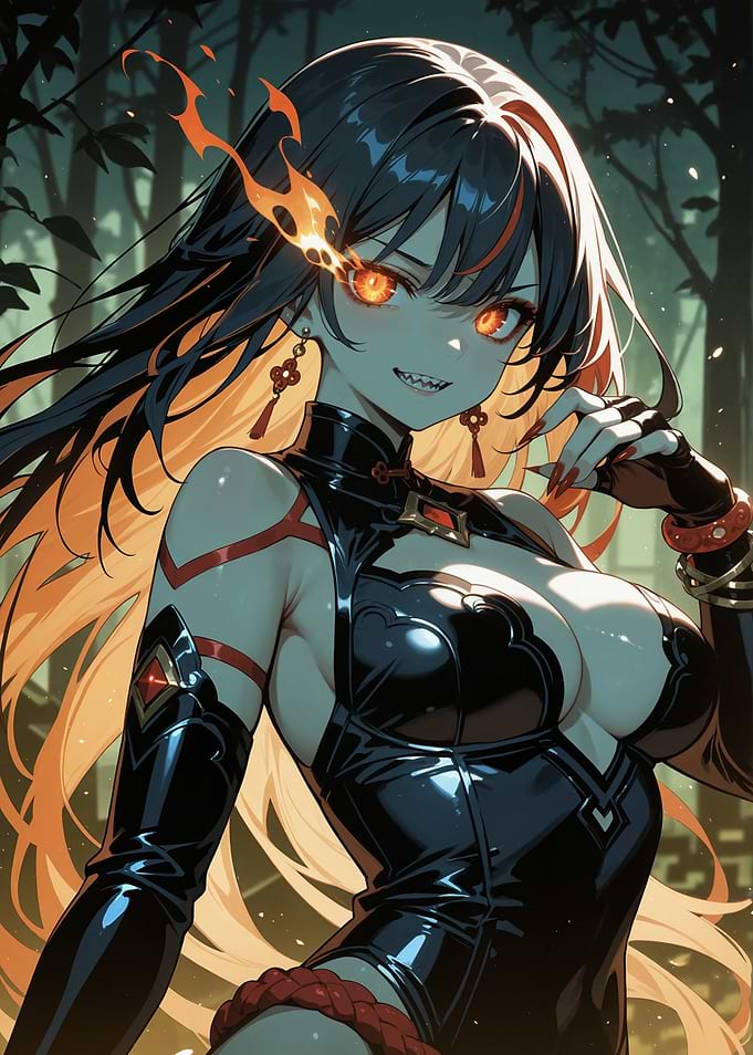 Fiery Eyed Anime Girl in Black Outfit