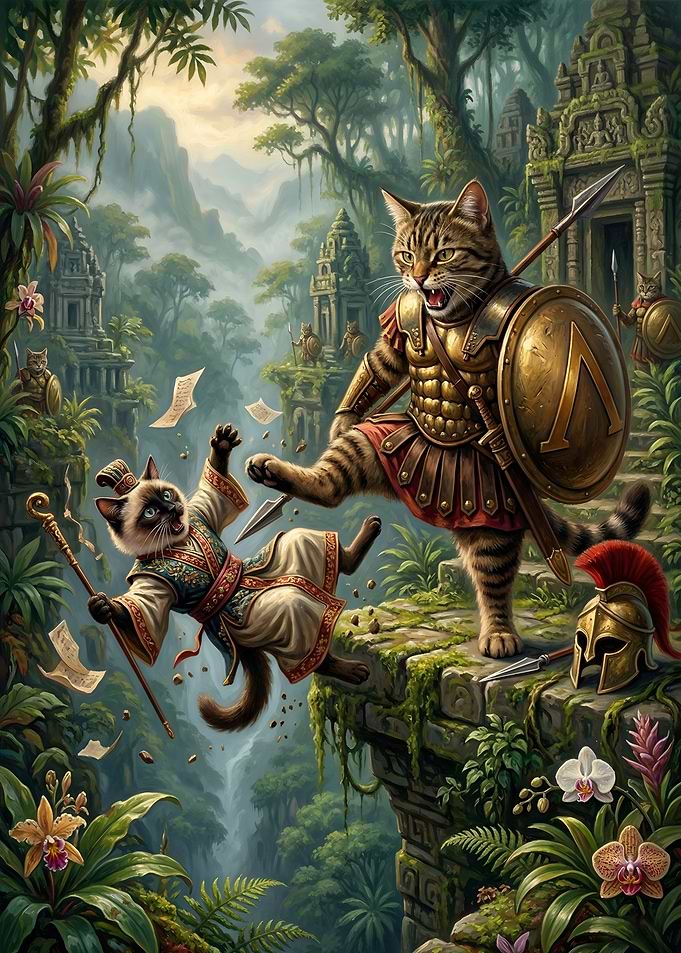 Cats in Ancient Warrior Battle