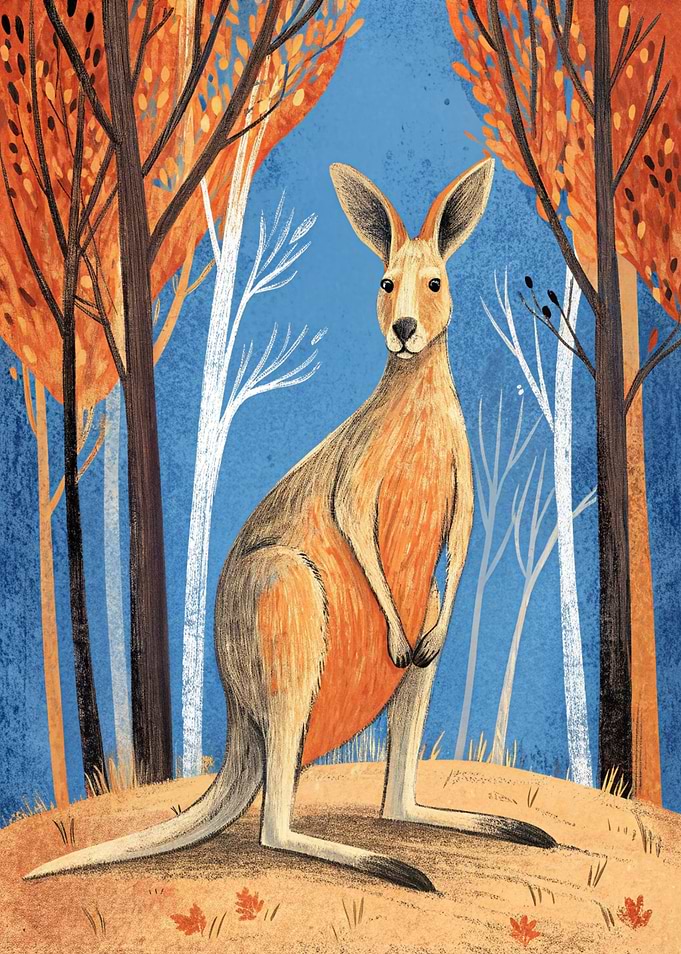 Kangaroo in Autumn Forest