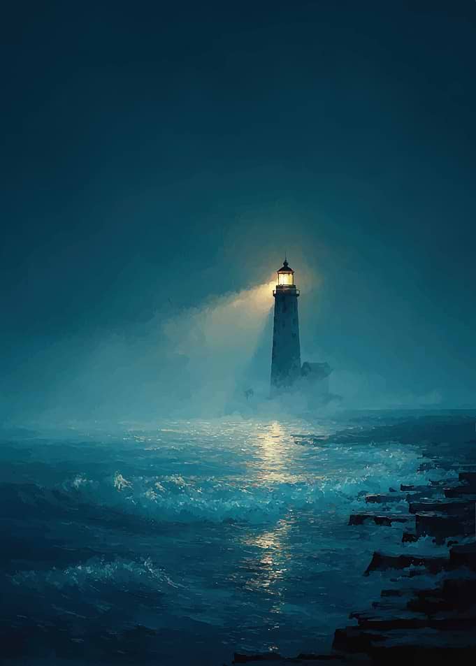 Lighthouse in a Misty Sea