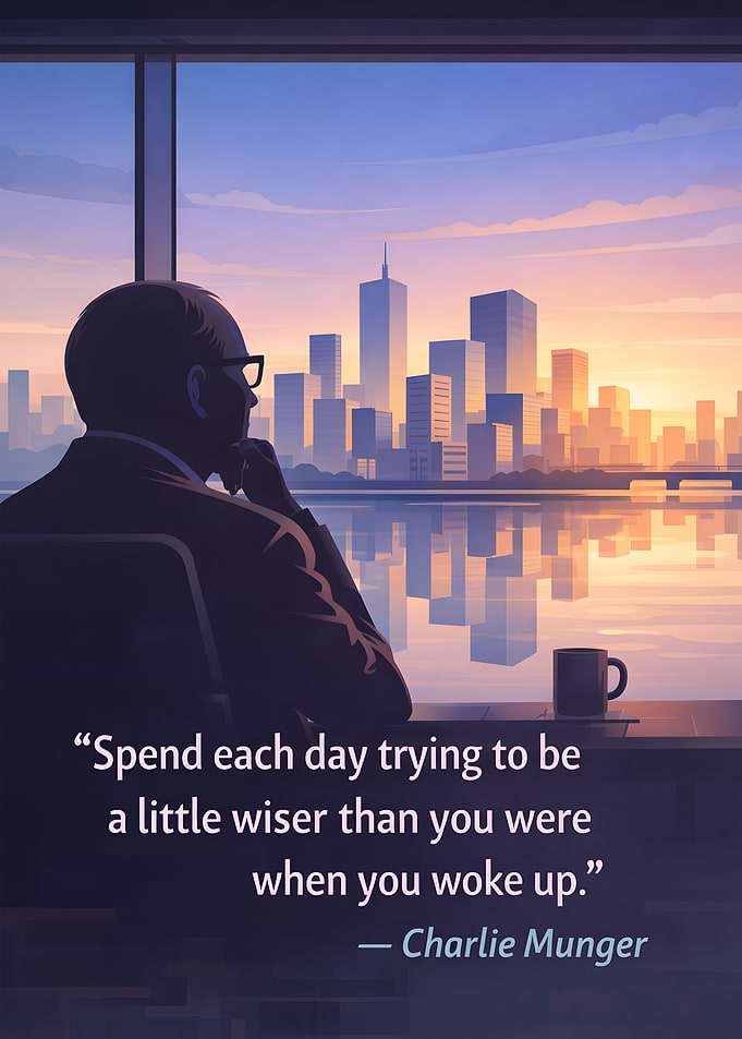Charlie Munger inspirational quote cityscape