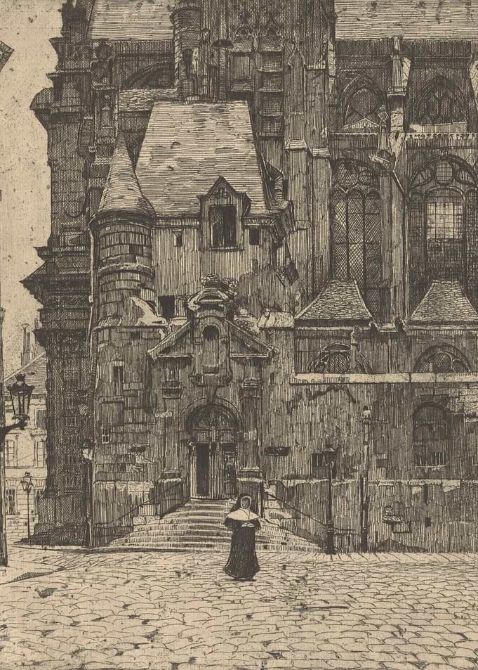 Nun in front of a grand cathedral