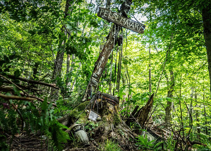 Forest Memorial Cross with Offerings