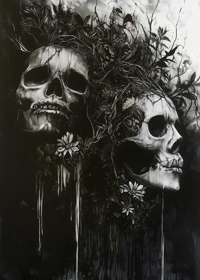 Skulls and Flowers Painting