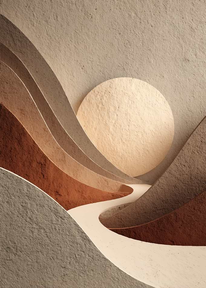Abstract layered landscape with sun