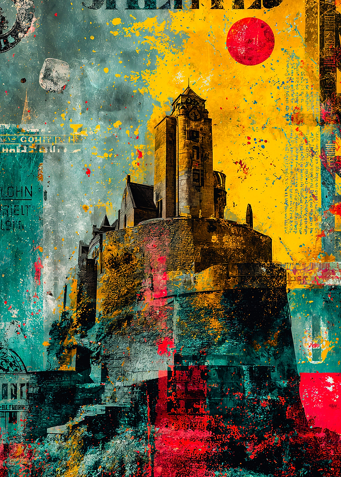 Vibrant Abstract Medieval Castle Collage