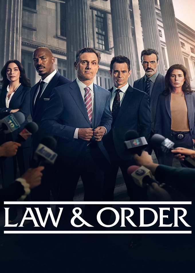 Law & Order cast with microphones