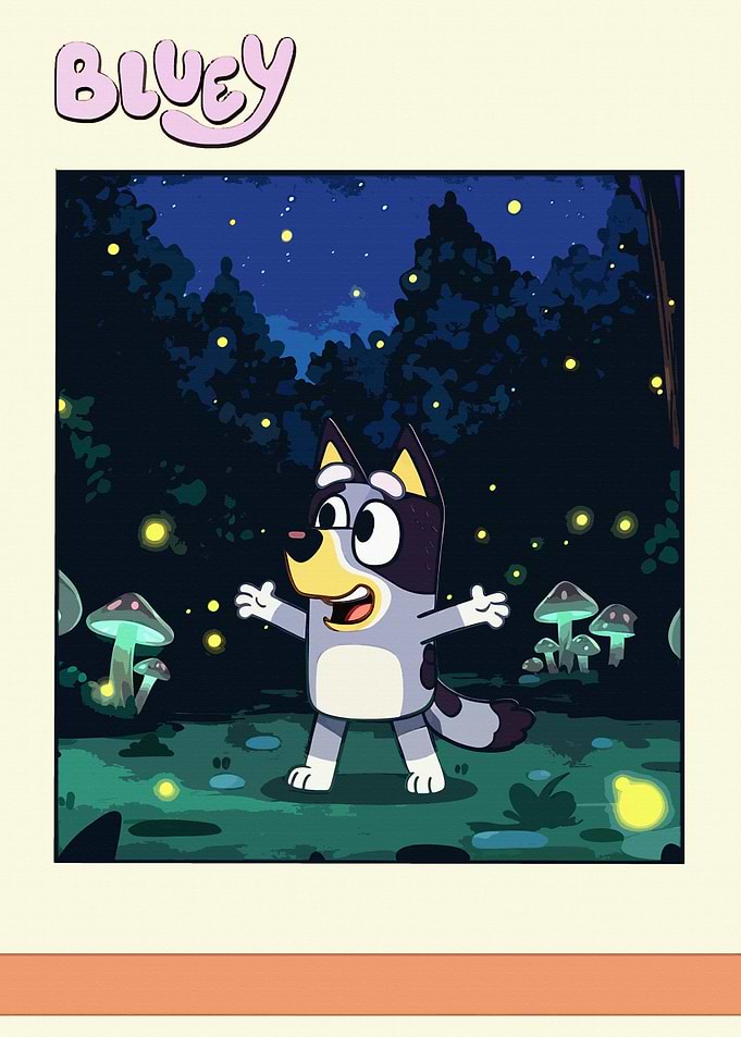 Bluey in a magical forest