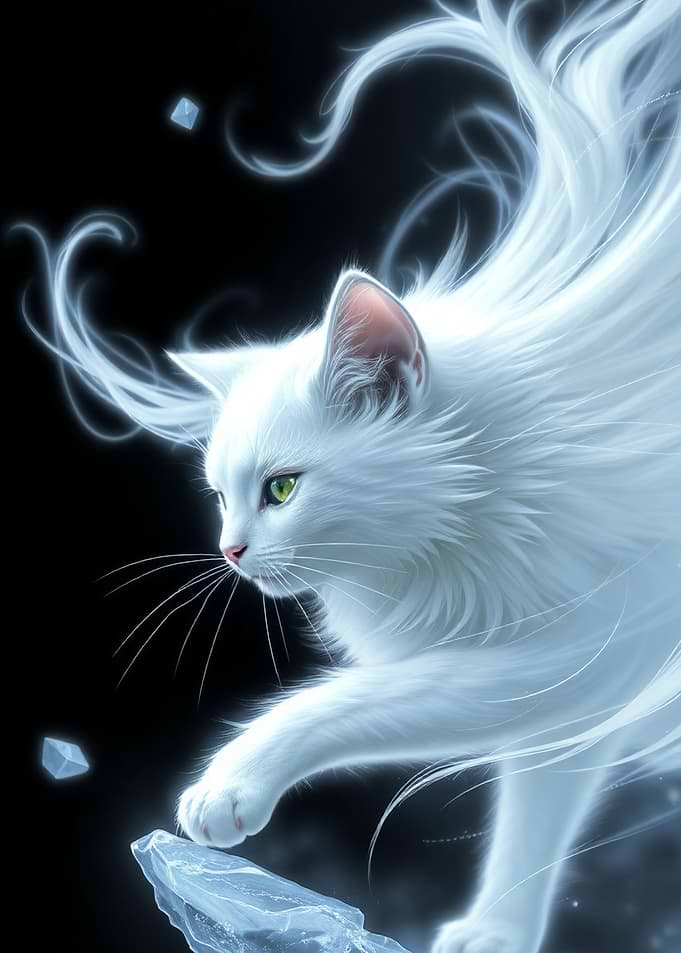 White Cat with Ethereal Aura