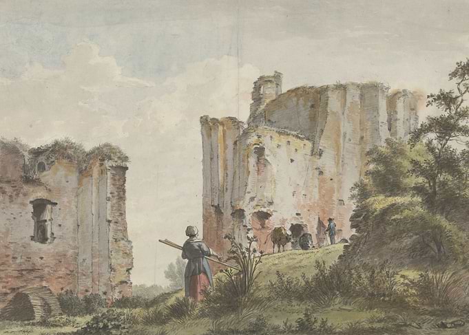Ruined Castle with Figures and Cattle
