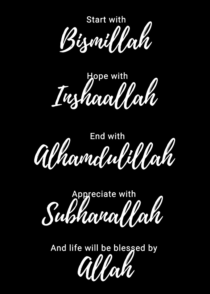 Islamic Phrases on Black Background