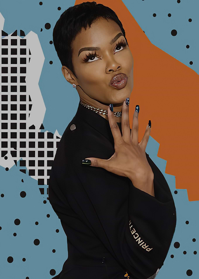 Woman with pout and patterned background