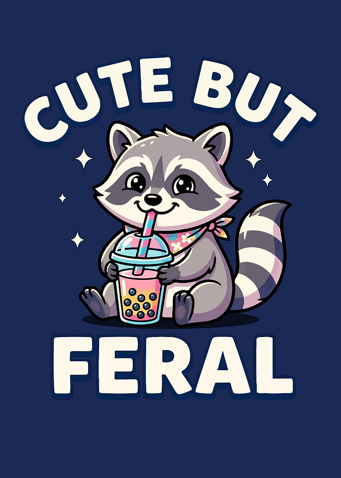 Cute Raccoon Drinking Boba Tea
