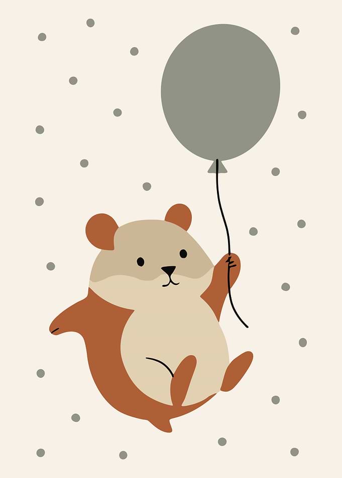 Cute Hamster Holding a Balloon