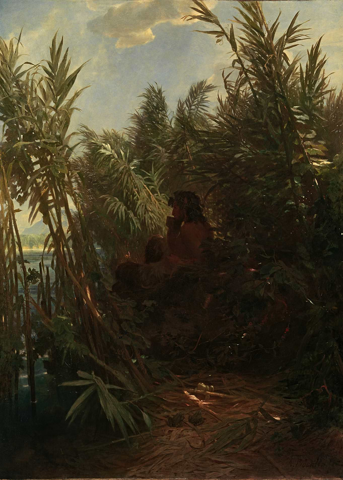 Figures in a Lush Riverbank Setting