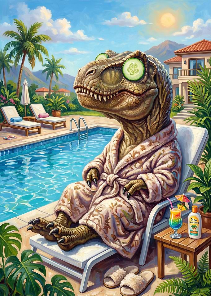 Dinosaur relaxing by the pool