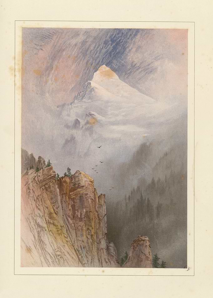 Misty Mountain Landscape with Birds
