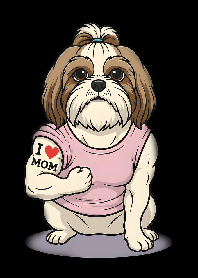 Shih Tzu Dog with 'I Love Mom' Tattoo
